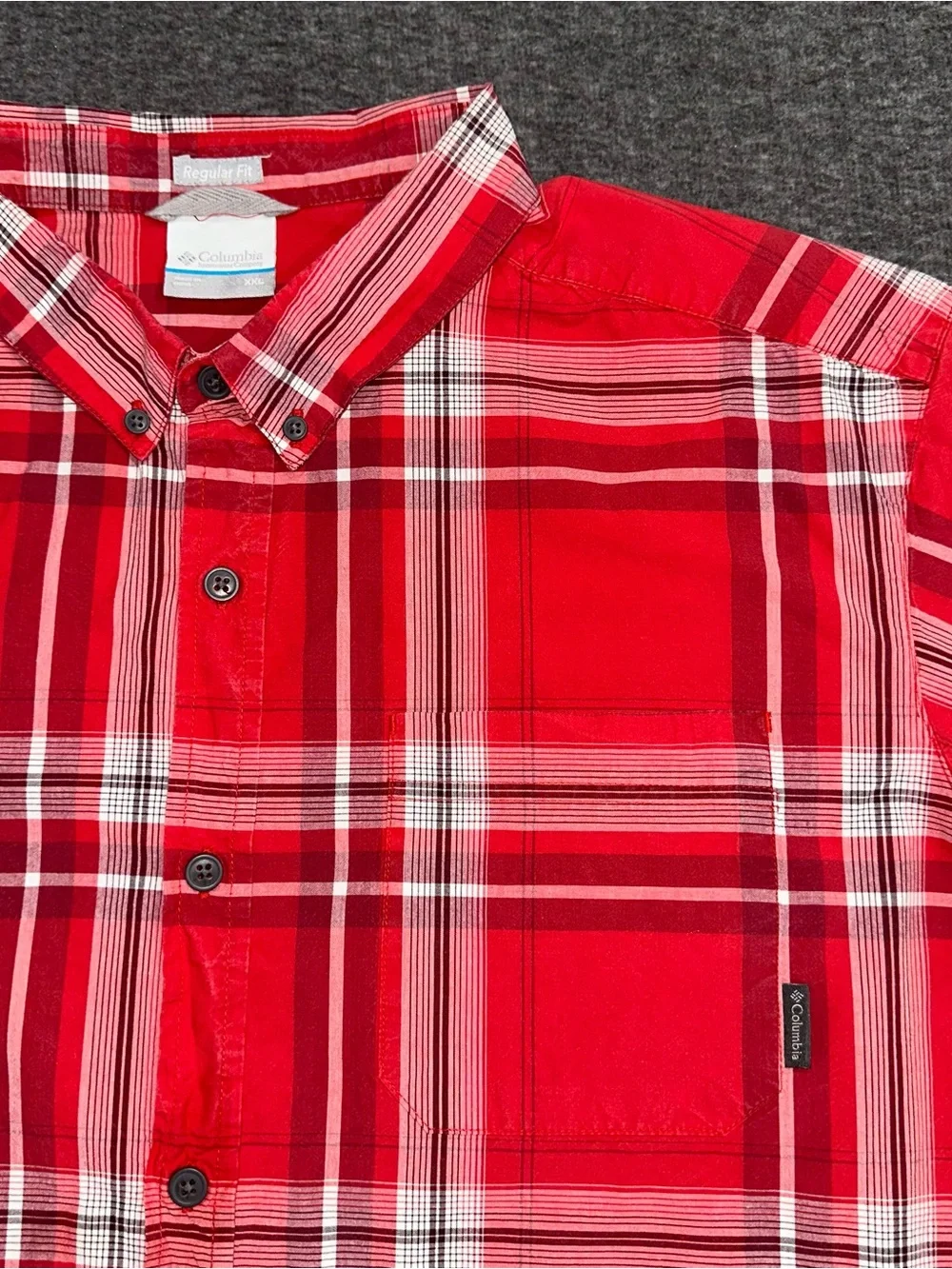 Columbia Sportswear Plaid Button Up Shirt Red XXL Short Sleeve Cotton